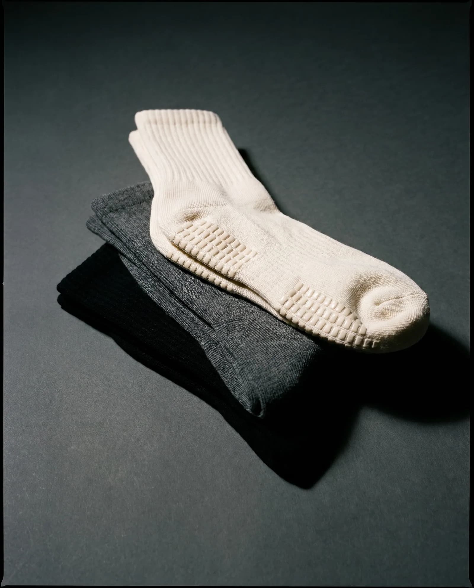 Grip Socks, Three Pair — Three pairs, one size, mixed colours.