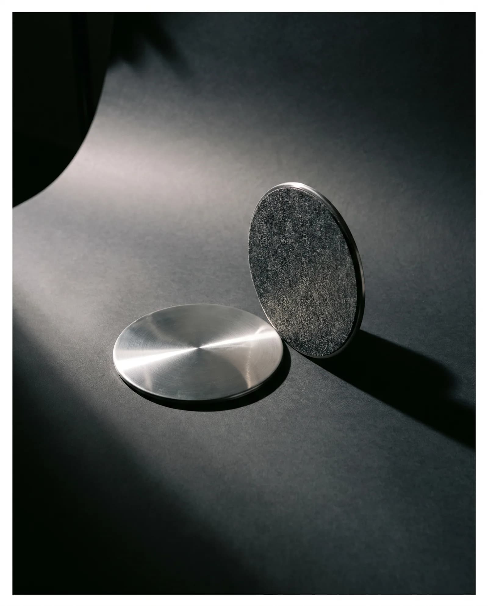 Sliders — Pair. Stainless discs, felt on one face.