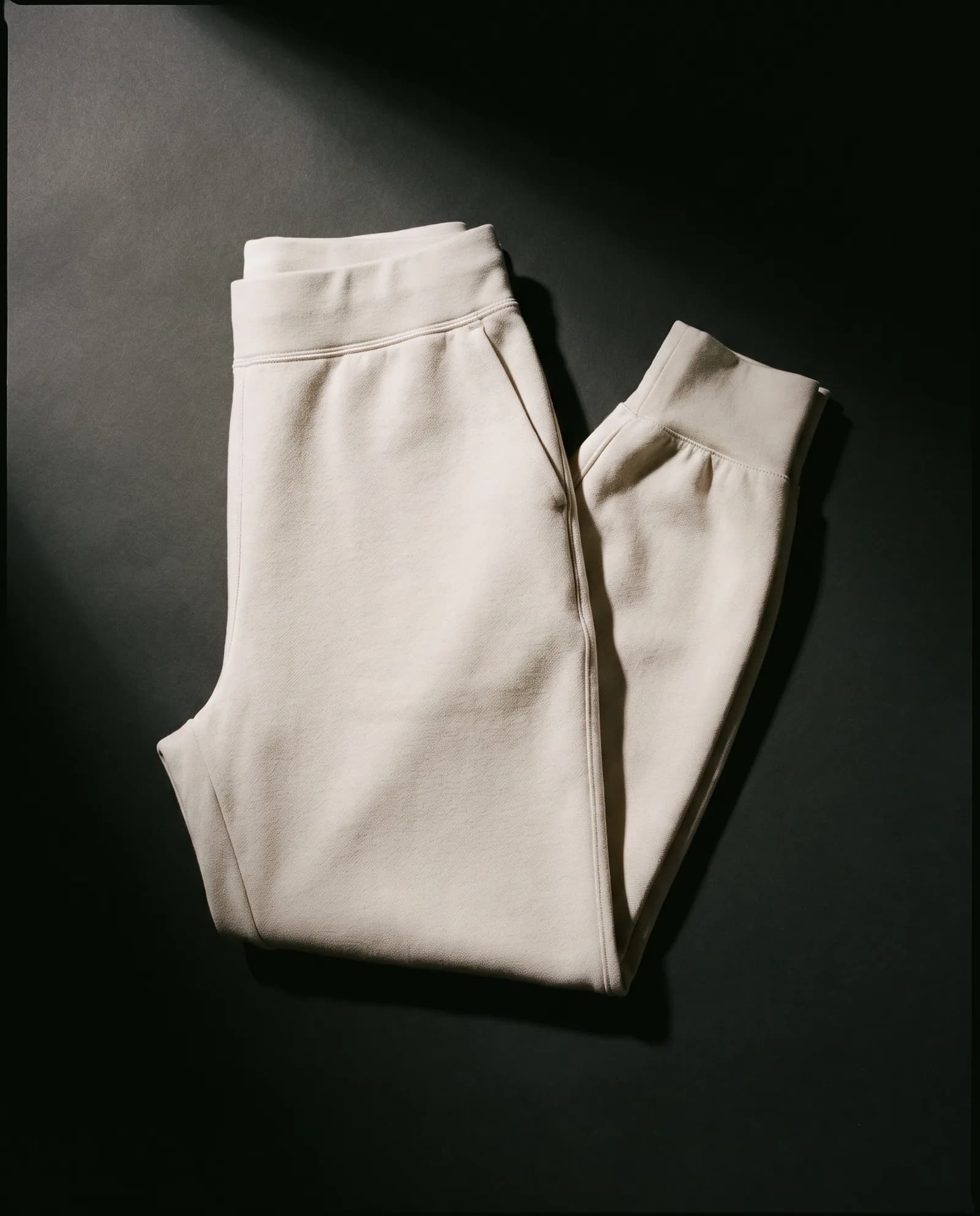 Studio Jogger — Tapered, cuffed, no drawcord at the waist.