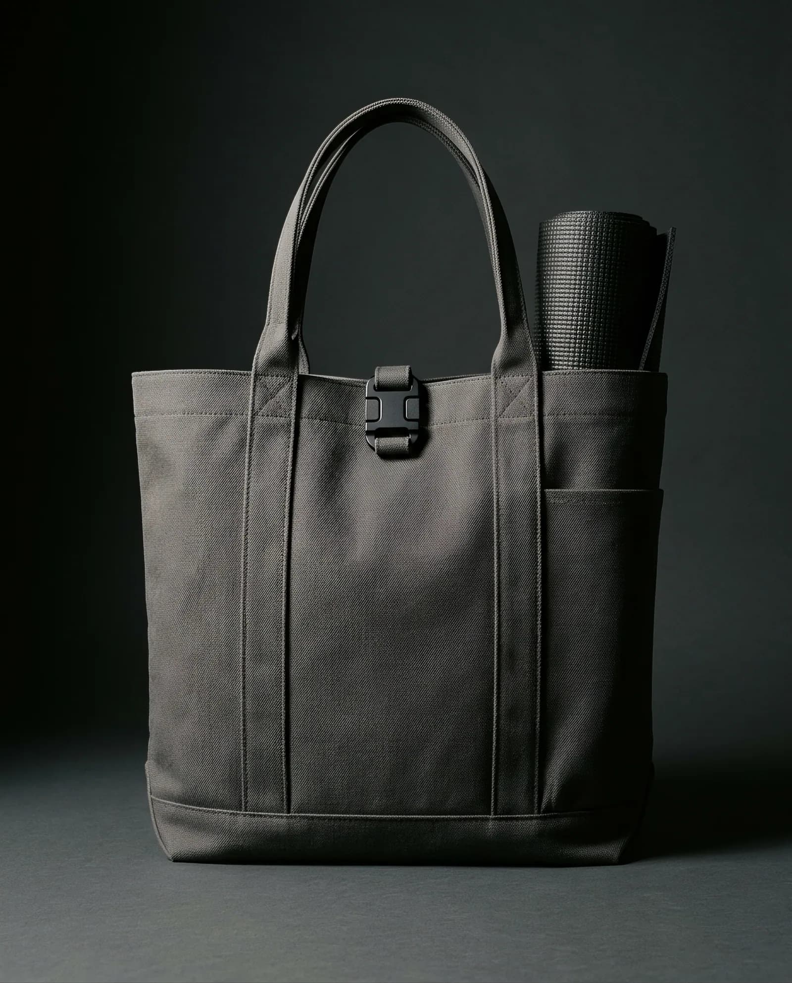 Studio Tote — Cotton canvas with a machined aluminium clasp.