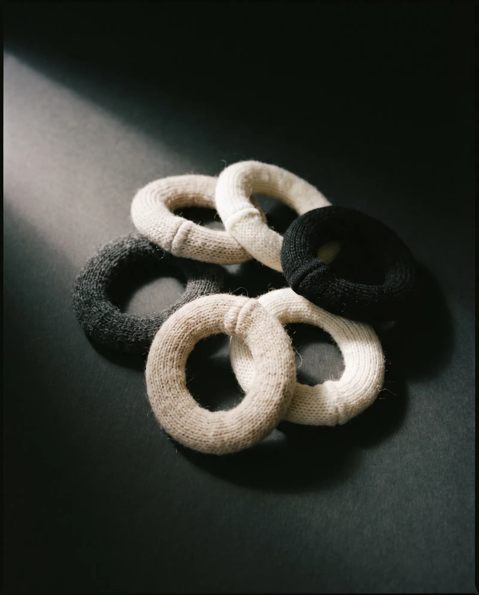 Tie Set — Five. Knitted, no metal join.